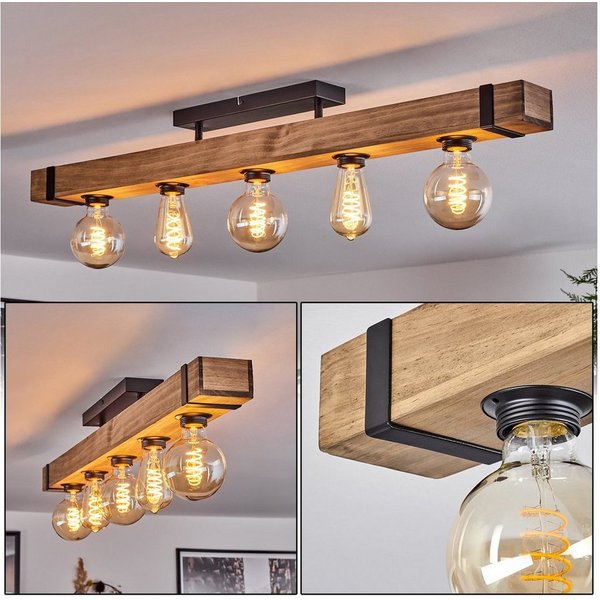 hofstein Deckenleuchte »Bollengo« moderne Deckenlampe aus Metall/Holz in Schwarz/Natur, ohne Leuchtmittel