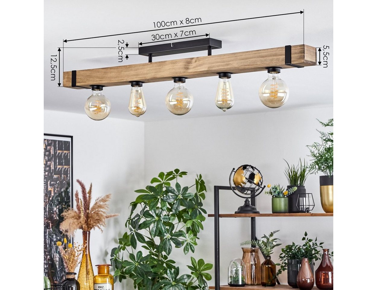 hofstein Deckenleuchte »Bollengo« moderne Deckenlampe aus Metall/Holz in Schwarz/Natur, ohne Leuchtmittel – Bild 4 von 5