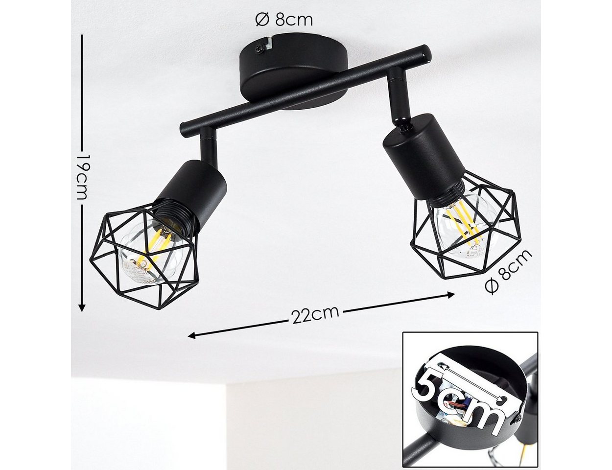 hofstein Deckenleuchte »Borio« Deckenlampe aus Metall in Schwarz, ohne Leuchtmittel, E14, verstellbarer Spot in Gitter-Optik m. Lichteffekt an der Decke – Bild 2 von 5