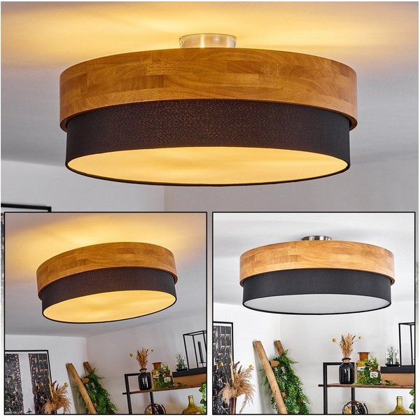 hofstein Deckenleuchte »Campitello« Deckenlampe, Metall/Holz/Stoff, Nickel-matt/Natur, ohne Leuchtmittel, Leuchte im skandinavischen Design, Ø47, 5cm, 3xE27, Sc