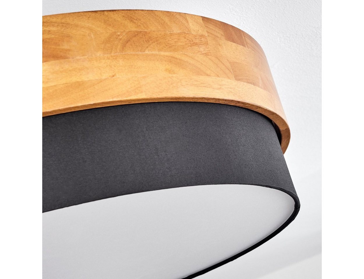 hofstein Deckenleuchte »Campitello« Deckenlampe, Metall/Holz/Stoff, Nickel-matt/Natur, ohne Leuchtmittel, Leuchte im skandinavischen Design, Ø47, 5cm, 3xE27, Sc – Bild 3 von 5
