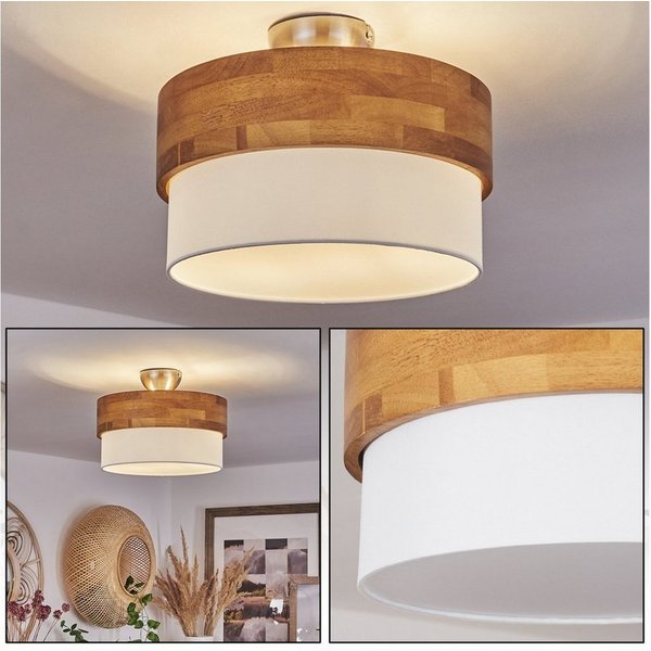 hofstein Deckenleuchte »Campitello« Deckenlampe aus Metall/Holz/Stoff, Nickel-matt/Natur/Weiß, ohne Leuchtmittel, Leuchte im skandinavischen Design, Ø30cm, 2xE1