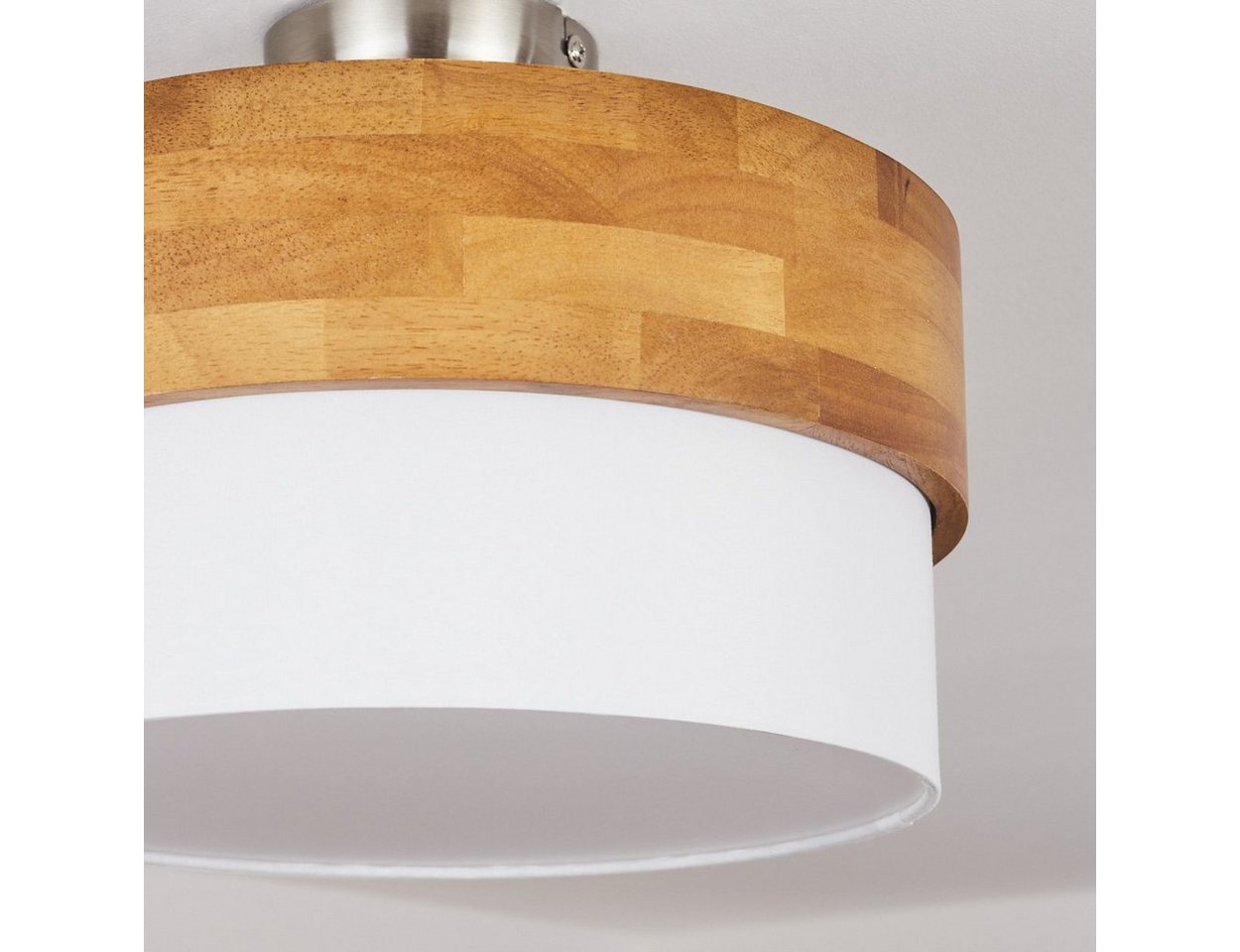 hofstein Deckenleuchte »Campitello« Deckenlampe aus Metall/Holz/Stoff, Nickel-matt/Natur/Weiß, ohne Leuchtmittel, Leuchte im skandinavischen Design, Ø30cm, 2xE1 – Bild 3 von 5