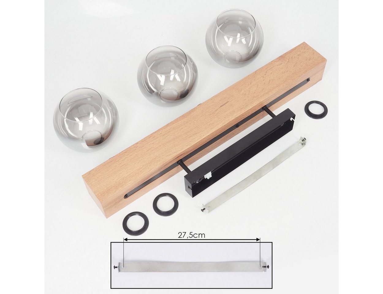 hofstein Deckenleuchte »Canove« Deckenlampe, Metall/MDF/Glas, Schwarz/Holzoptik/Rauchfarben, ohne Leuchtmittel, Leuchte im Vintage-Design mit Schirmen aus Rauch – Bild 5 von 5