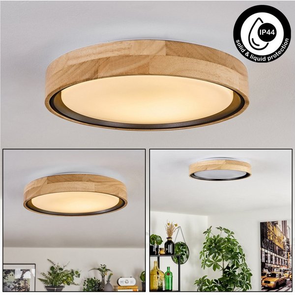 hofstein Deckenleuchte Deckenlampe aus Holz/Metall/Kunststoff in Natur/farbenWeiß, LED wechselbar, 3000 Kelvin, im skandinavisch/modernen Design mit rundem Schi