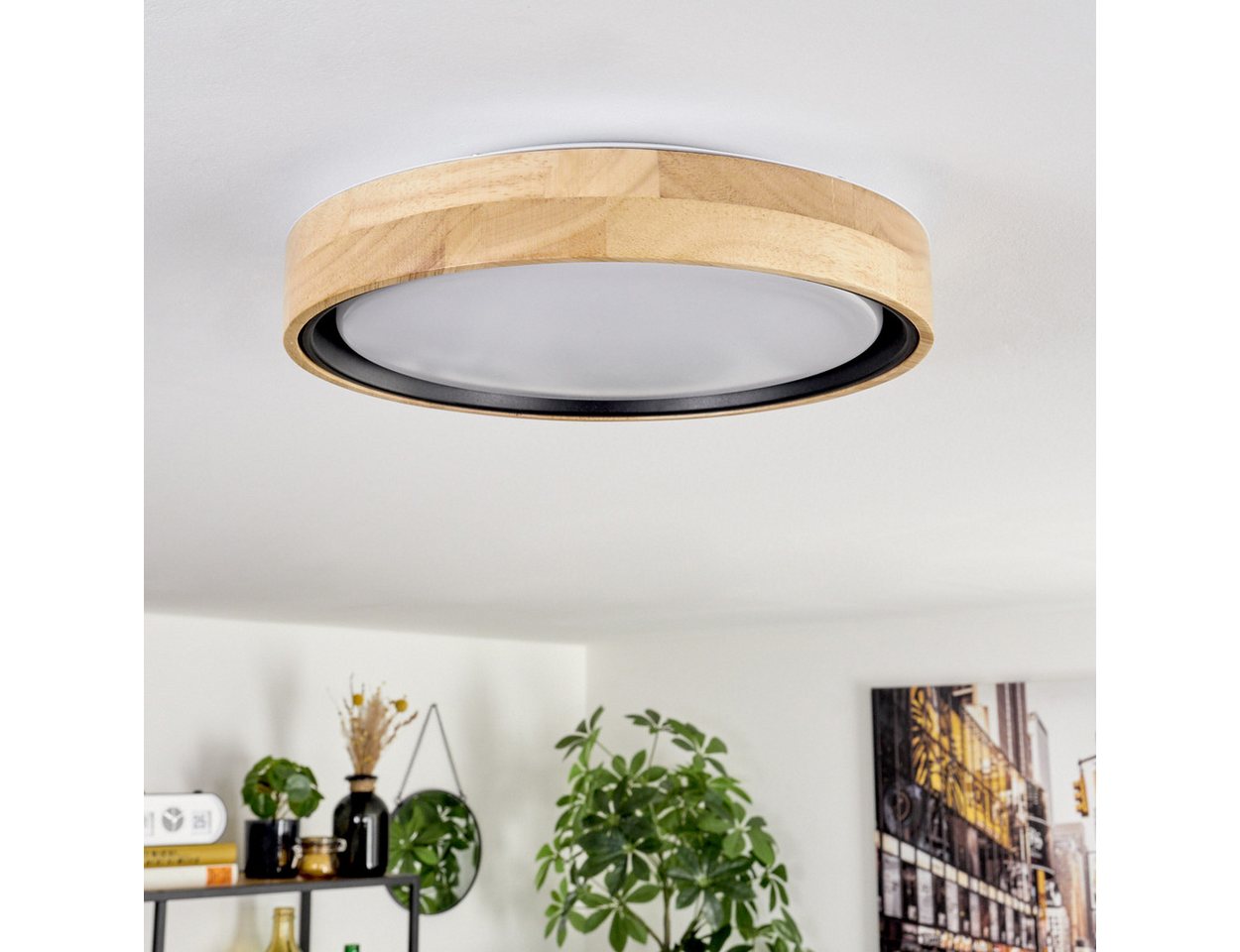 hofstein Deckenleuchte Deckenlampe aus Holz/Metall/Kunststoff in Natur/farbenWeiß, LED wechselbar, 3000 Kelvin, im skandinavisch/modernen Design mit rundem Schi – Bild 2 von 5
