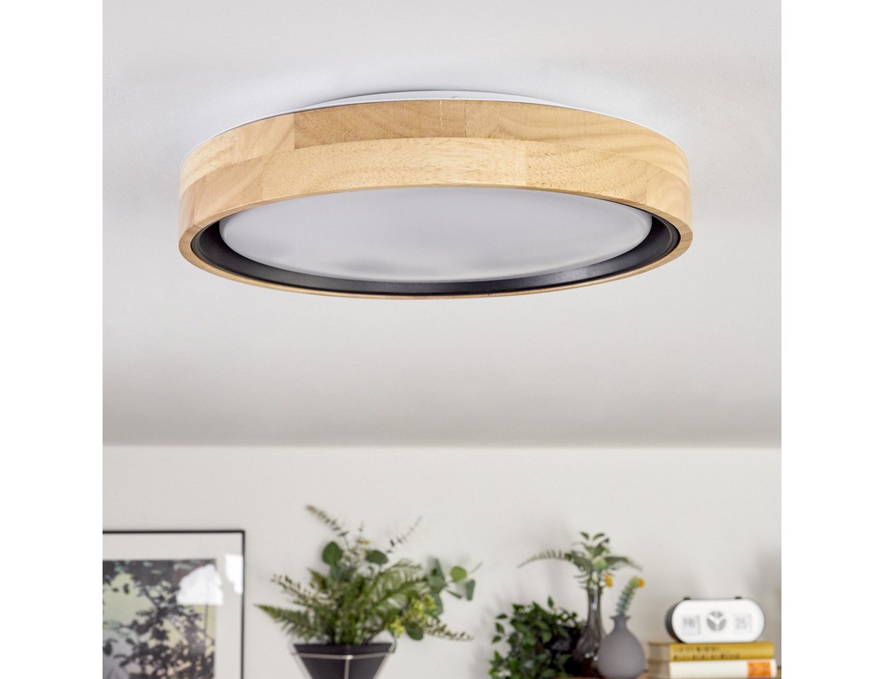 hofstein Deckenleuchte Deckenlampe aus Holz/Metall/Kunststoff in Natur/farbenWeiß, LED wechselbar, 3000 Kelvin, im skandinavisch/modernen Design mit rundem Schi – Bild 5 von 5