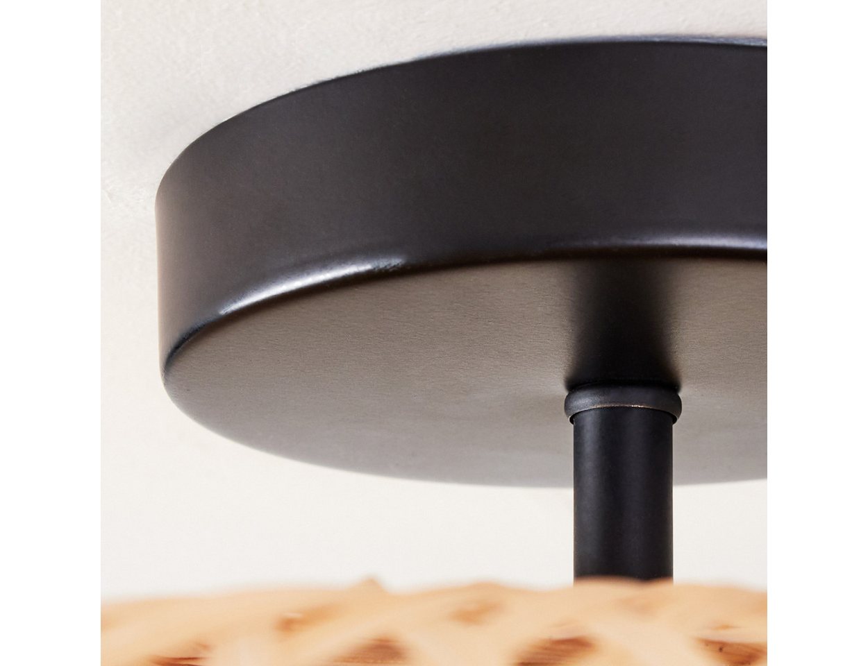 hofstein Deckenleuchte Deckenlampe aus Metall/Bast in Schwarz/Naturfarben, ohne Leuchtmittel, Leuchte im modernen Boho-Design (50 cm) mit tollem Lichteffekt, E2 – Bild 3 von 5