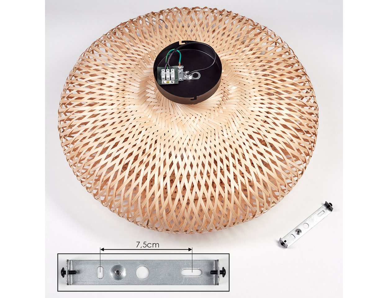 hofstein Deckenleuchte Deckenlampe aus Metall/Bast in Schwarz/Naturfarben, ohne Leuchtmittel, Leuchte im modernen Boho-Design (50 cm) mit tollem Lichteffekt, E2 – Bild 5 von 5