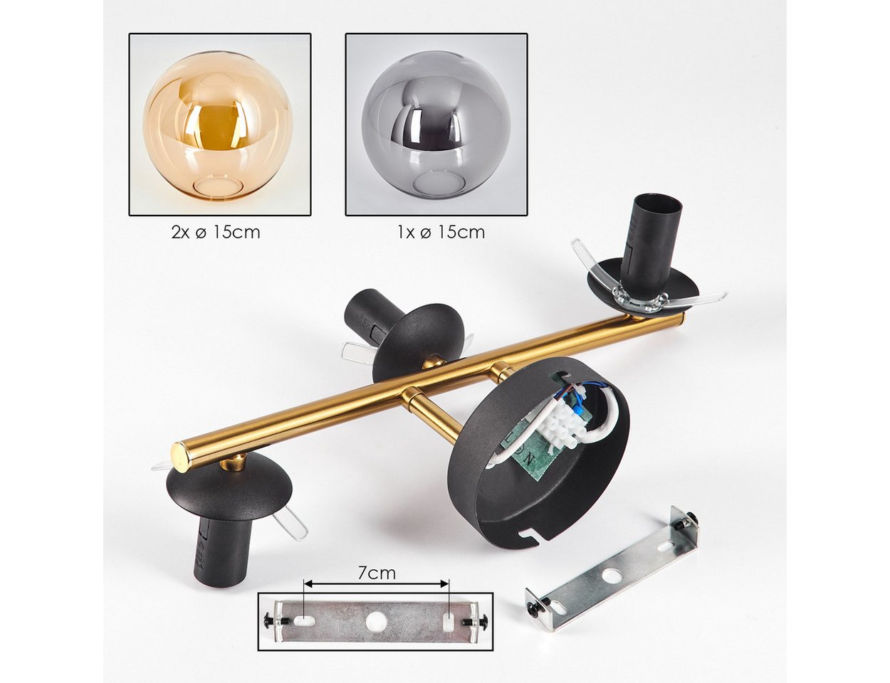 hofstein Deckenleuchte Deckenlampe aus Metall/Glas in Schwarz/Gold-/Bernstein-/Rauchfarben, ohne Leuchtmittel, Leuchte im Retro/Vintage-Design mit Glasschirm (1 – Bild 5 von 5