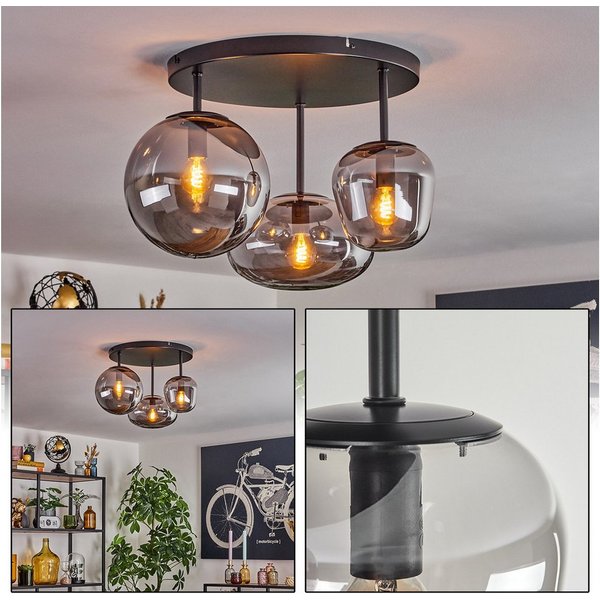 hofstein Deckenleuchte Deckenlampe aus Metall/Glas in Schwarz/Rauchfarben, ohne Leuchtmittel, mit Glasschirmen (19,5 cm, 22 cm, 14 cm), 3 x E14, ohne Leuchtmitt