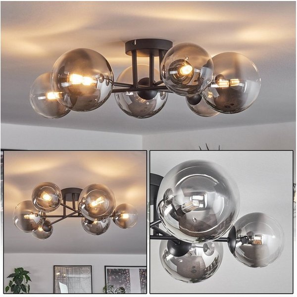 hofstein Deckenleuchte Deckenlampe aus Metall/Glas in Schwarz/Rauchfarben/Klar, ohne Leuchtmittel, Leuchte mit Glasschirmen (12 cm, 15 cm), 6 x G9, ohne Leuchtm