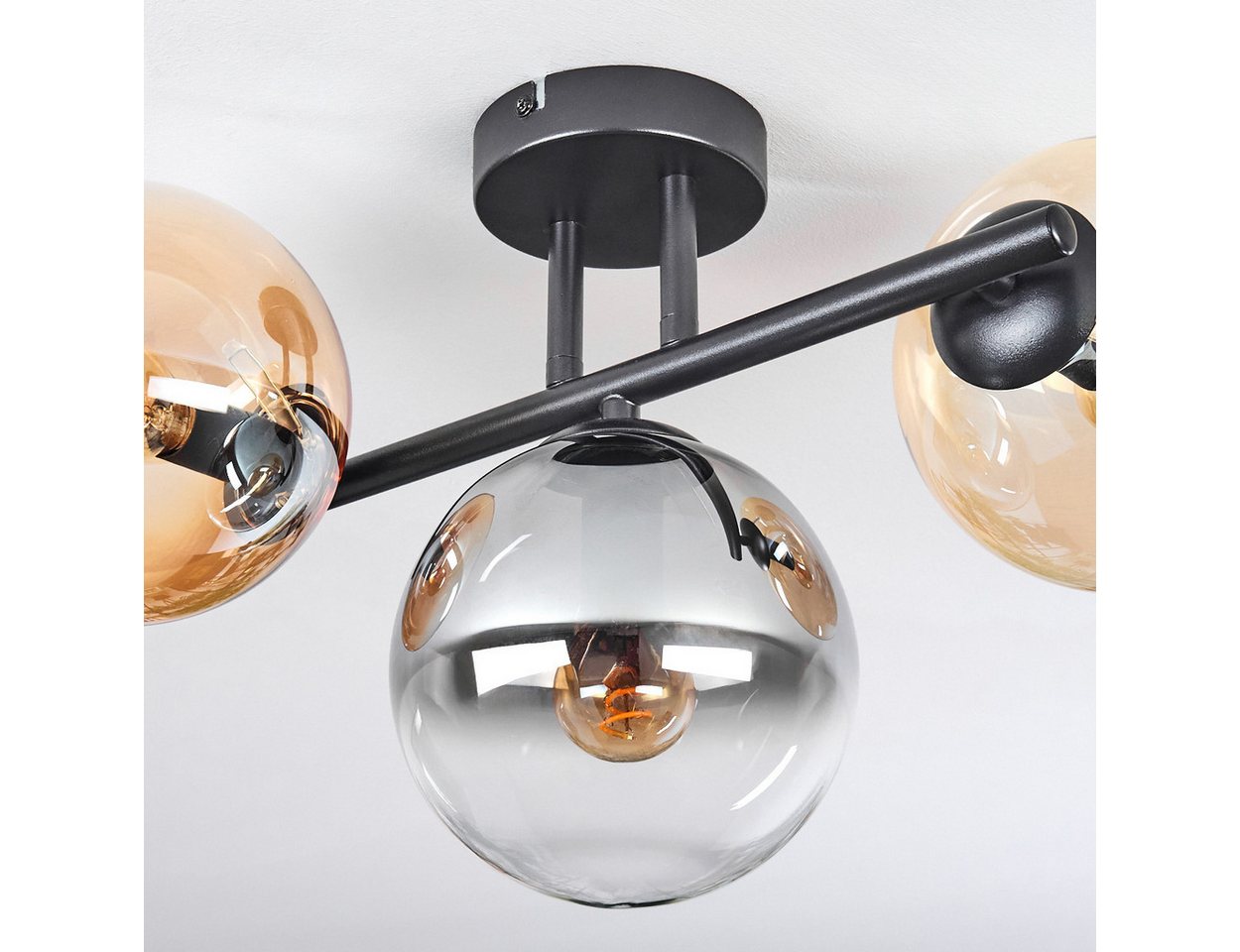 hofstein Deckenleuchte Deckenlampe aus Metall/Glas in Schwarz/Rauch/Bernstein/Klar, Deckenleuchte im modernen Vintage-Design (Schirme Ø 15 cm), 3 x E14 – Bild 3 von 5