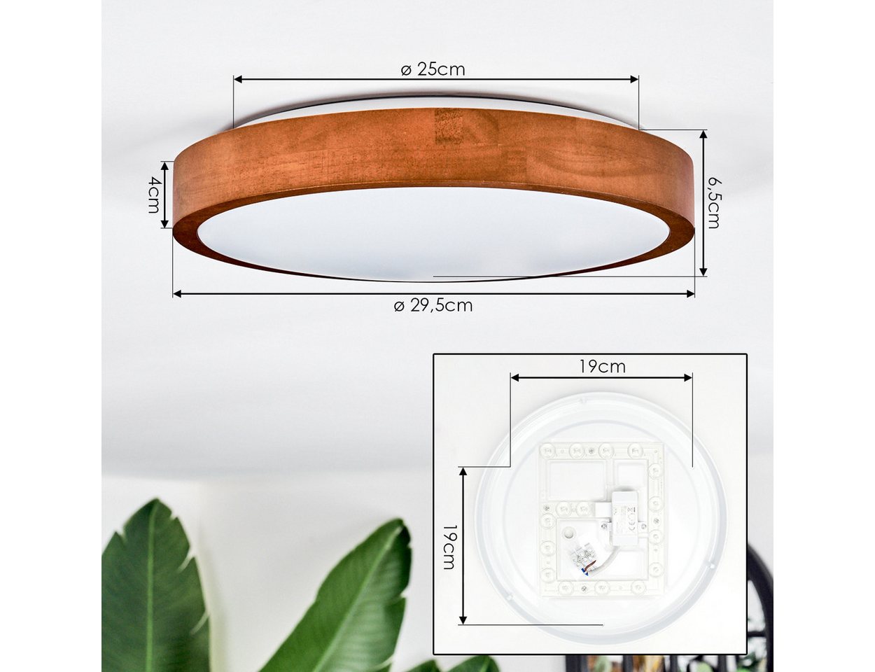 hofstein Deckenleuchte Deckenlampe aus Metall/Holz/Kunststoff in Dunkelbraun/Weiß, ohne Leuchtmittel, 3000 Kelvin, Leuchte im modernen Design, (29,5cm), 16 W, 1 – Bild 4 von 5