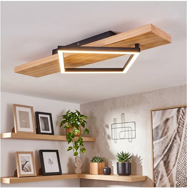 hofstein Deckenleuchte Deckenlampe aus Metall/Holz/Kunststoff in Naturfarben/Schwarz/Weiß, ohne Leuchtmittel, 3000 Kelvin, Leuchte im modernen Design, 13 Watt, 