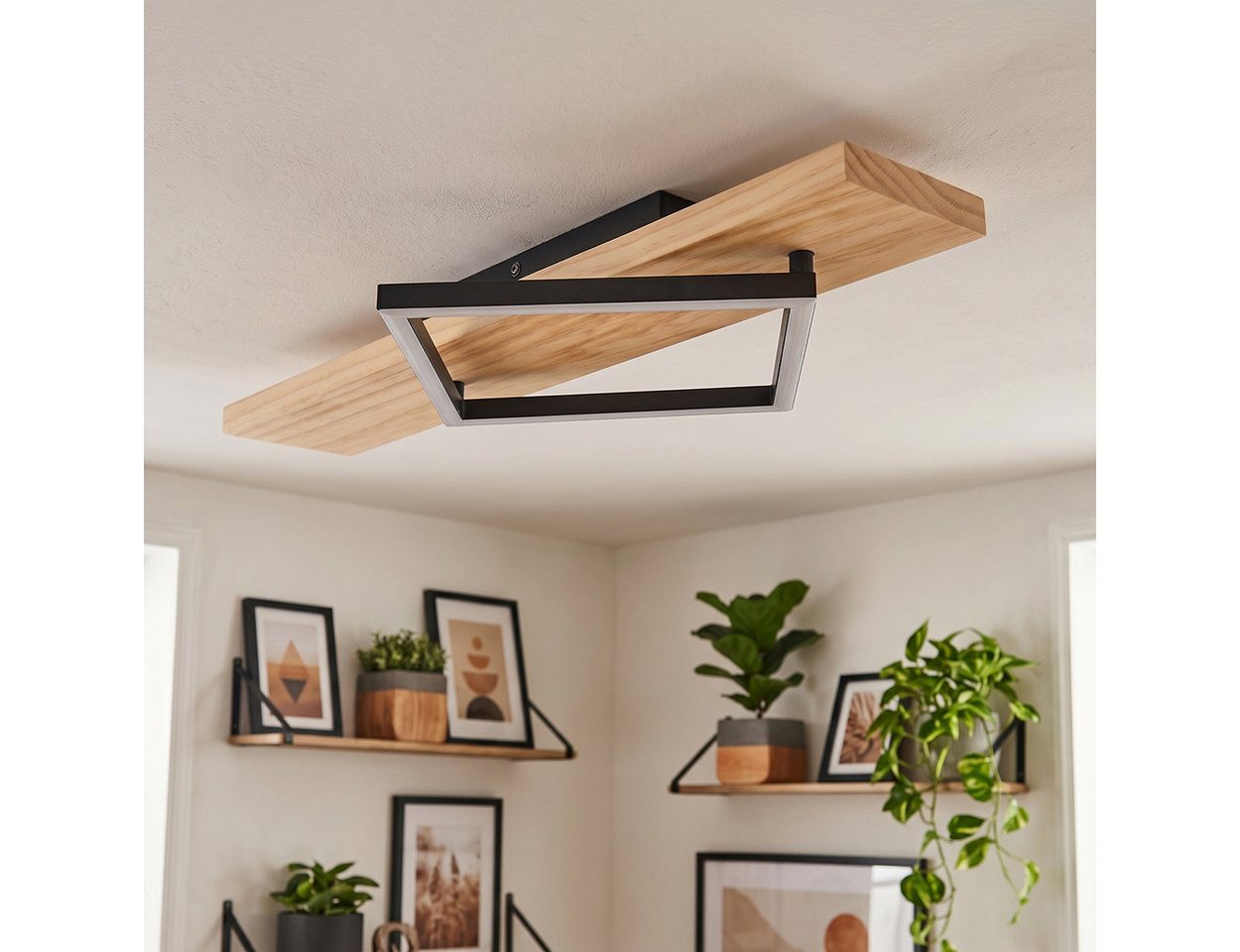 hofstein Deckenleuchte Deckenlampe aus Metall/Holz/Kunststoff in Naturfarben/Schwarz/Weiß, ohne Leuchtmittel, 3000 Kelvin, Leuchte im modernen Design, 13 Watt,  – Bild 2 von 5