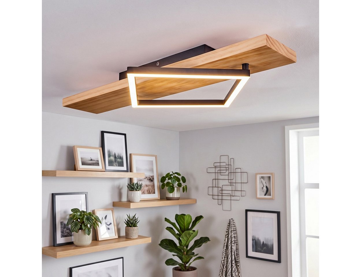 hofstein Deckenleuchte Deckenlampe aus Metall/Holz/Kunststoff in Naturfarben/Schwarz/Weiß, ohne Leuchtmittel, 3000 Kelvin, Leuchte im modernen Design, 13 Watt,  – Bild 3 von 5