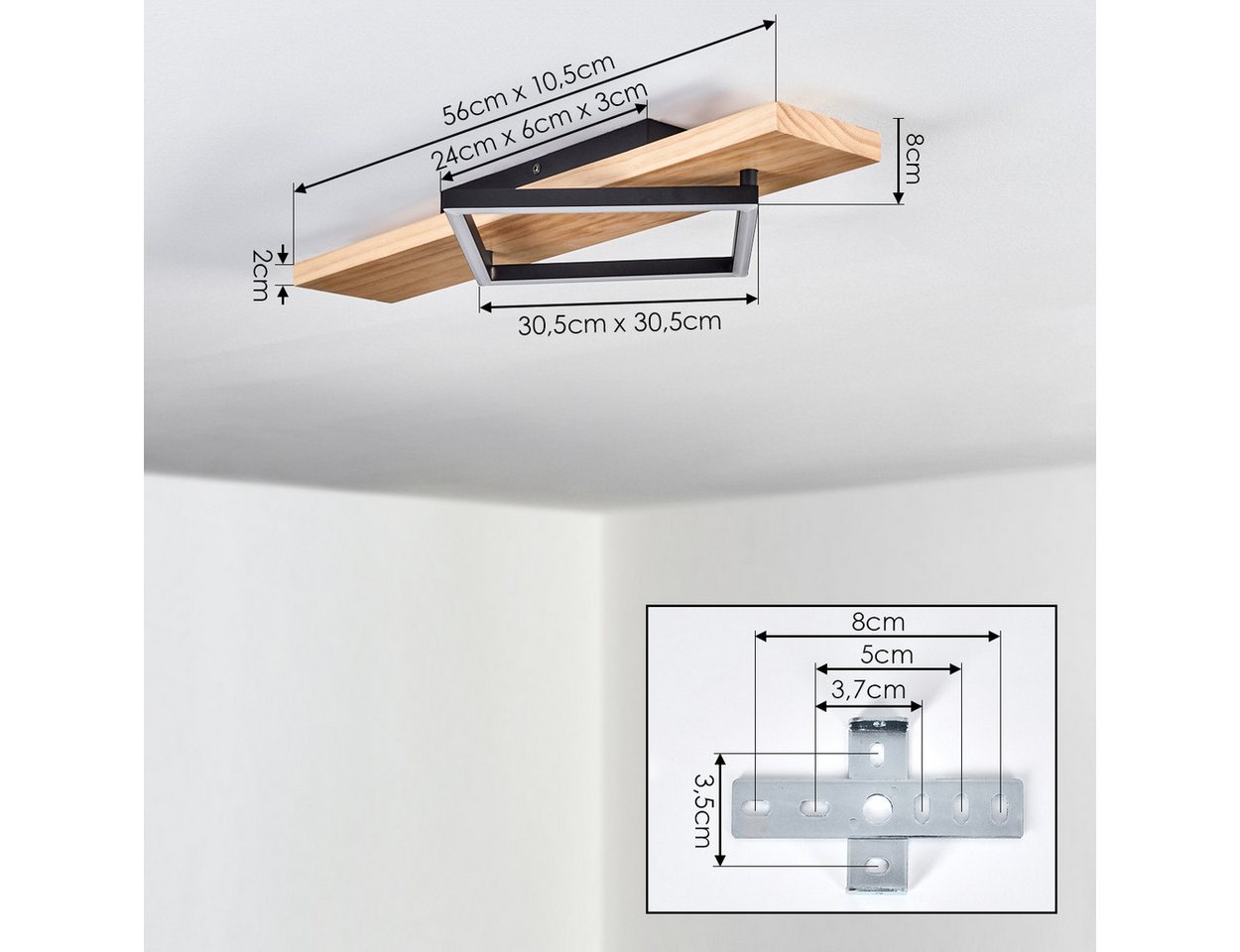 hofstein Deckenleuchte Deckenlampe aus Metall/Holz/Kunststoff in Naturfarben/Schwarz/Weiß, ohne Leuchtmittel, 3000 Kelvin, Leuchte im modernen Design, 13 Watt,  – Bild 4 von 5