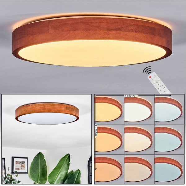 hofstein Deckenleuchte Deckenlampe aus Metall/Holz/Kunststoff in Natur/Braun/Weiß, ohne Leuchtmittel, moderne Deckenleuchte (38,5 cm), CCT einstellbar, mit Fern
