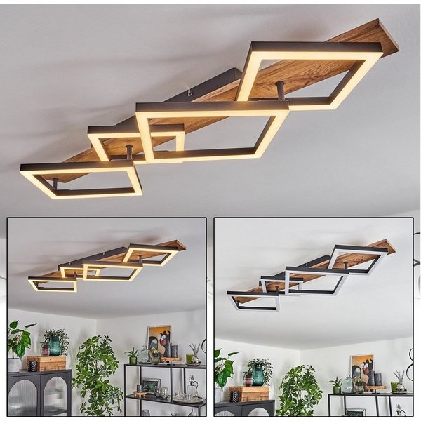 hofstein Deckenleuchte Deckenlampe aus Metall/MDF/Kunststoff in Schwarz/Holzoptik/Weiß, LED fest integriert, 3000 Kelvin, 4-flammig, 30 Watt, 3350 Lumen, 3000 K