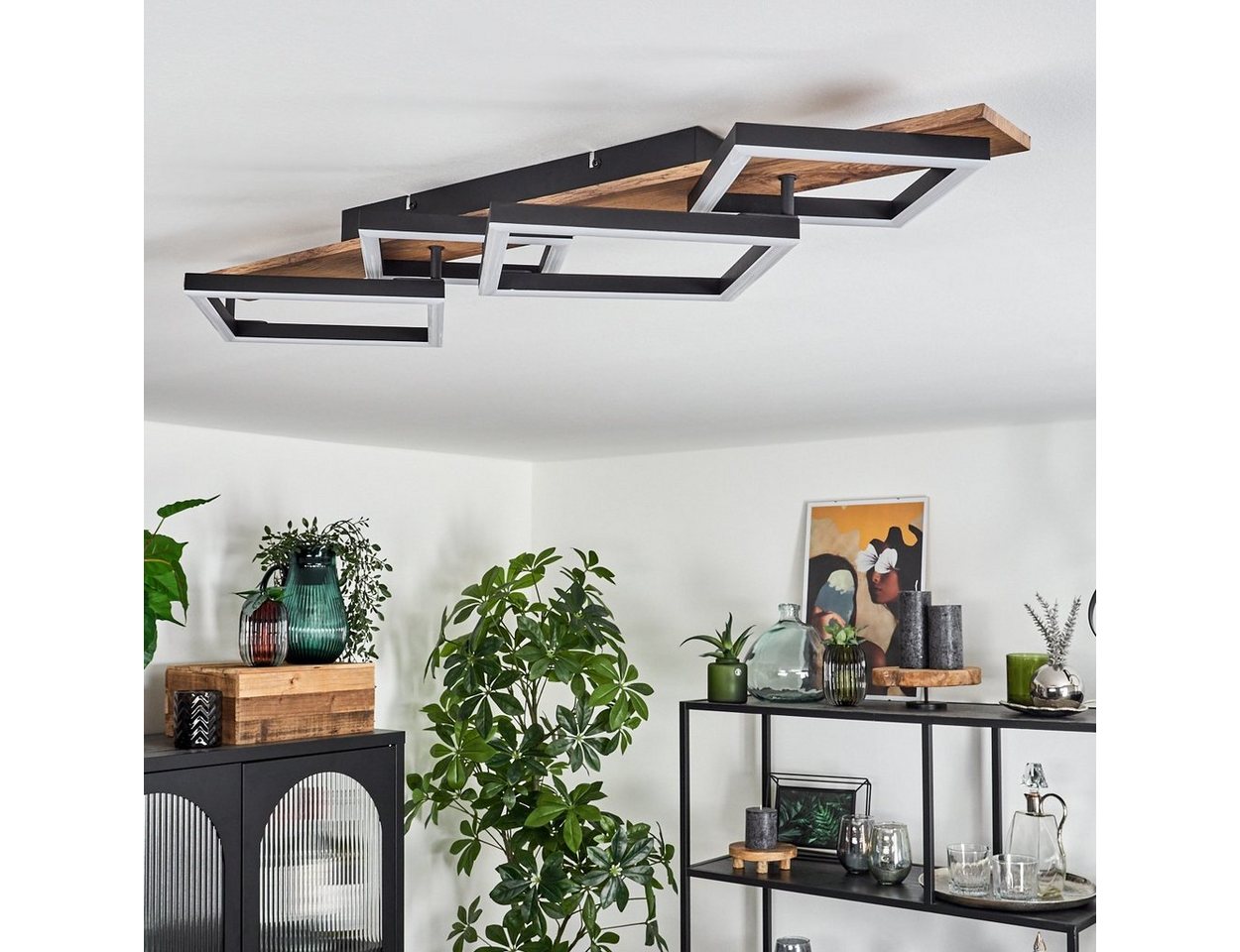 hofstein Deckenleuchte Deckenlampe aus Metall/MDF/Kunststoff in Schwarz/Holzoptik/Weiß, LED fest integriert, 3000 Kelvin, 4-flammig, 30 Watt, 3350 Lumen, 3000 K – Bild 2 von 5