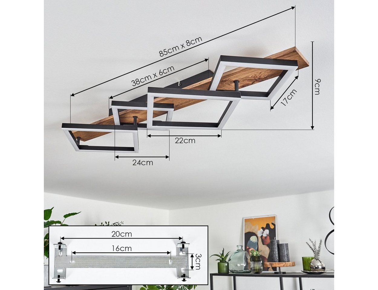 hofstein Deckenleuchte Deckenlampe aus Metall/MDF/Kunststoff in Schwarz/Holzoptik/Weiß, LED fest integriert, 3000 Kelvin, 4-flammig, 30 Watt, 3350 Lumen, 3000 K – Bild 4 von 5