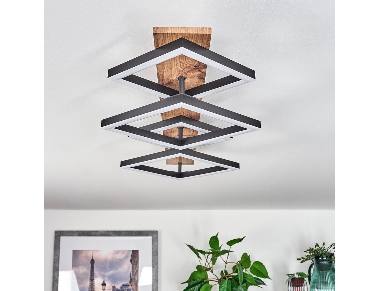 hofstein Deckenleuchte Deckenlampe aus Metall/MDF/Kunststoff in Schwarz/Holzoptik/Weiß, LED fest integriert, 3000 Kelvin, 4-flammig, 30 Watt, 3350 Lumen, 3000 K – Bild 5 von 5