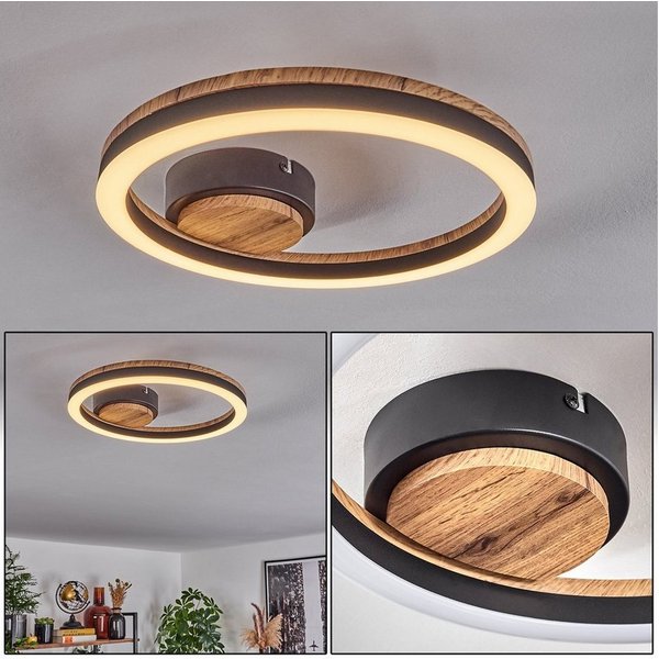 hofstein Deckenleuchte Deckenlampe aus Metall/MDF/Kunststoff in Schwarz/Holzoptik/Weiß, LED fest integriert, 3000 Kelvin, (30 cm), 12 Watt, 1350 Lumen, 3000 Kel
