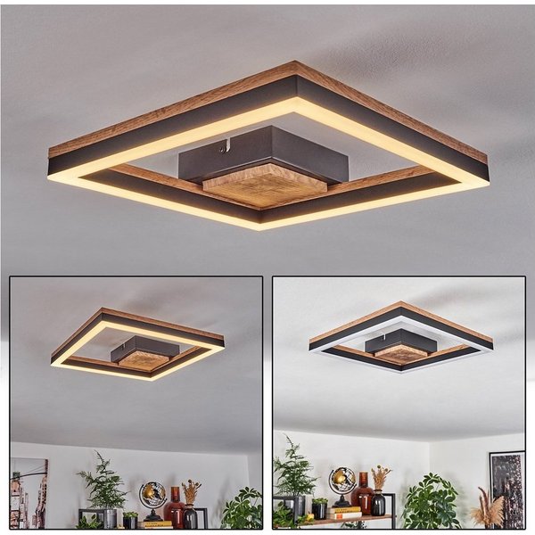 hofstein Deckenleuchte Deckenlampe aus Metall/MDF/Kunststoff in Schwarz/Holzoptik/Weiß, LED fest integriert, 3000 Kelvin, (12 cm x 12 cm), 12 Watt, 1350 Lumen, 