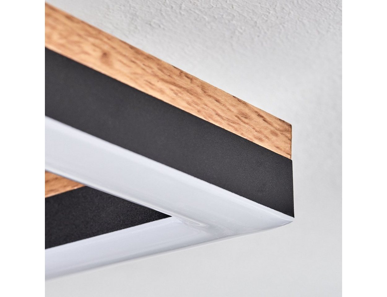 hofstein Deckenleuchte Deckenlampe aus Metall/MDF/Kunststoff in Schwarz/Holzoptik/Weiß, LED fest integriert, 3000 Kelvin, (12 cm x 12 cm), 12 Watt, 1350 Lumen,  – Bild 3 von 5