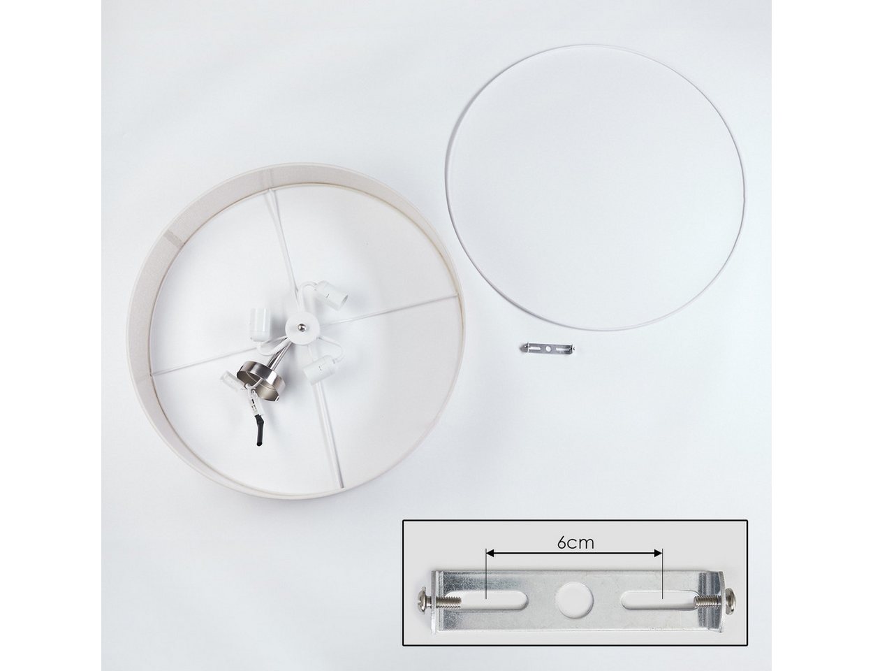 hofstein Deckenleuchte Deckenlampe aus Metall/Papiergeflecht/Kunststoff in Nickel/Natur/Weiß, ohne Leuchtmittel, runde Leuchte im Boho-Design (60 cm), E27, Essz – Bild 5 von 5