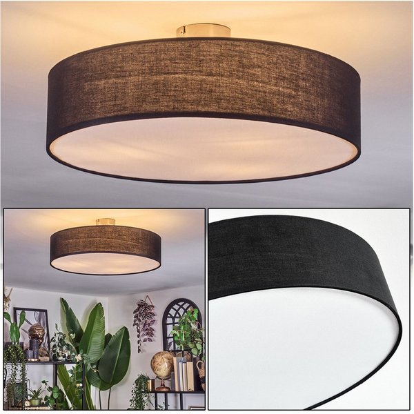 hofstein Deckenleuchte Deckenlampe aus Metall/Stoff/Kunststoff in Nickel-matt/Schwarz/Weiß, ohne Leuchtmittel, runde Leuchte im modernen Design (50cm), E27