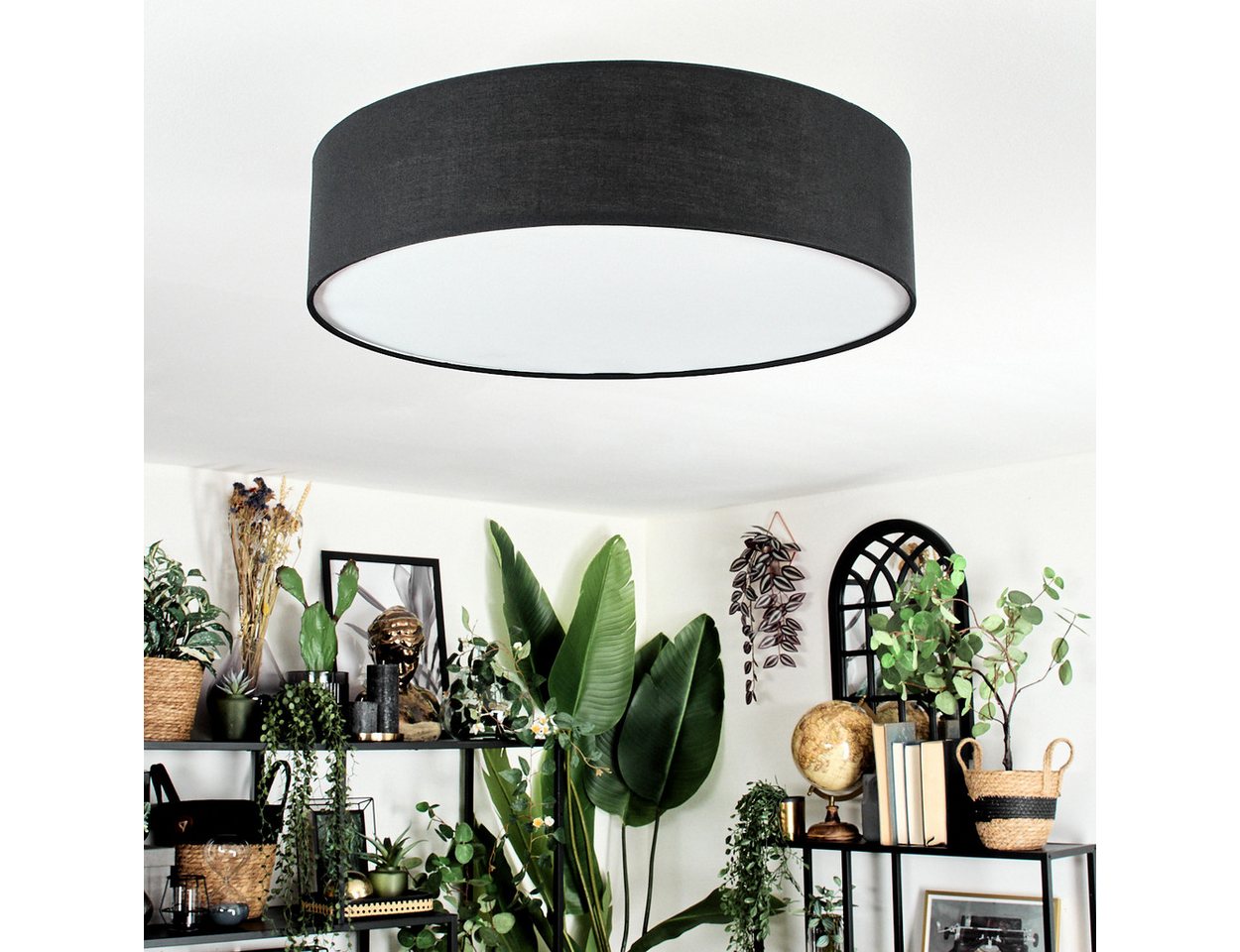 hofstein Deckenleuchte Deckenlampe aus Metall/Stoff/Kunststoff in Nickel-matt/Schwarz/Weiß, ohne Leuchtmittel, runde Leuchte im modernen Design (50cm), E27 – Bild 2 von 5