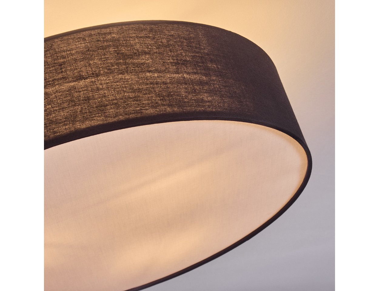 hofstein Deckenleuchte Deckenlampe aus Metall/Stoff/Kunststoff in Nickel-matt/Schwarz/Weiß, ohne Leuchtmittel, runde Leuchte im modernen Design (50cm), E27 – Bild 3 von 5