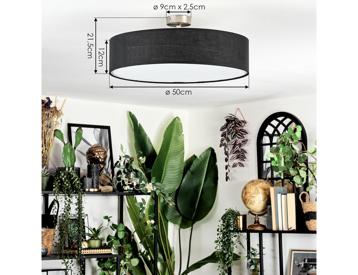 hofstein Deckenleuchte Deckenlampe aus Metall/Stoff/Kunststoff in Nickel-matt/Schwarz/Weiß, ohne Leuchtmittel, runde Leuchte im modernen Design (50cm), E27 – Bild 4 von 5
