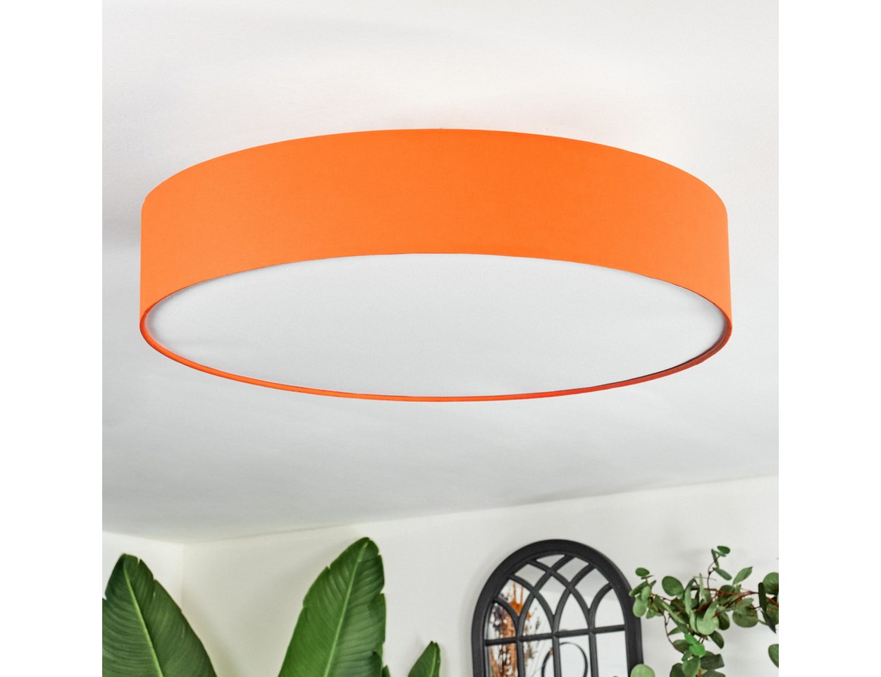 hofstein Deckenleuchte Deckenlampe aus Metall/Stoff/Kunststoff in Nickel-matt/Orange/Weiß, ohne Leuchtmittel, runde Leuchte im modernen Design (60 cm), E27, Ess – Bild 2 von 5