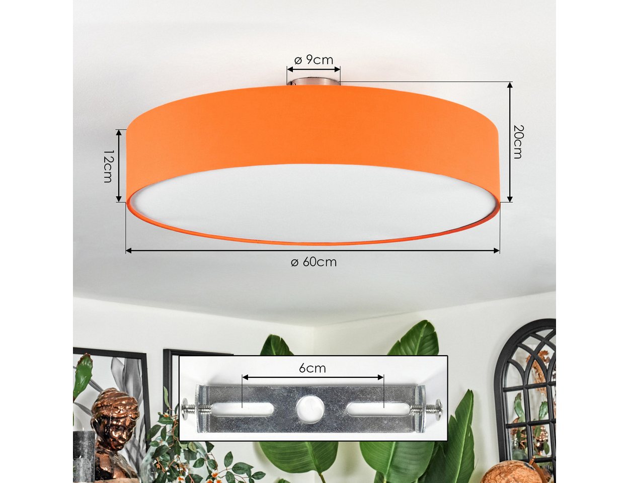 hofstein Deckenleuchte Deckenlampe aus Metall/Stoff/Kunststoff in Nickel-matt/Orange/Weiß, ohne Leuchtmittel, runde Leuchte im modernen Design (60 cm), E27, Ess – Bild 3 von 5