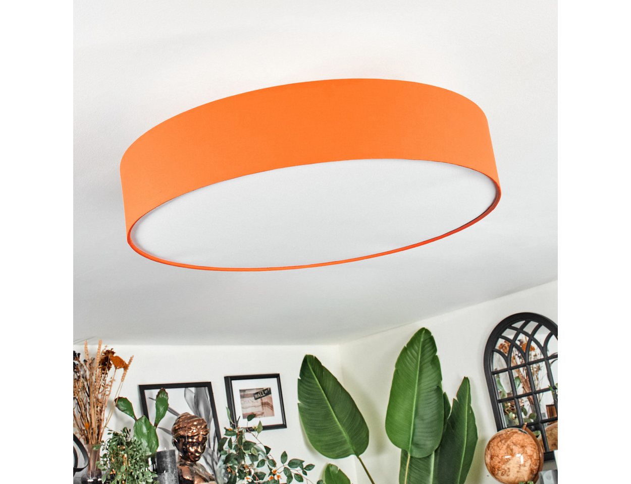 hofstein Deckenleuchte Deckenlampe aus Metall/Stoff/Kunststoff in Nickel-matt/Orange/Weiß, ohne Leuchtmittel, runde Leuchte im modernen Design (60 cm), E27, Ess – Bild 5 von 5