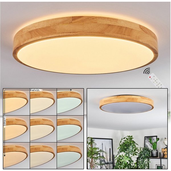 hofstein Deckenleuchte Deckenpanel aus Metall/Kunststoff/Bambus in Weiß/Natur, LED wechselbar, 3000-6500 Kelvin
