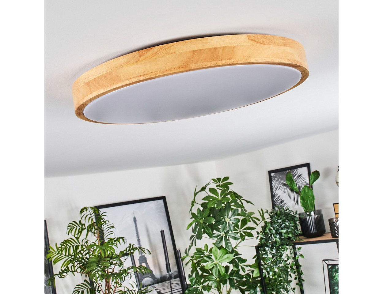 hofstein Deckenleuchte Deckenpanel aus Metall/Kunststoff/Bambus in Weiß/Natur, LED wechselbar, 3000-6500 Kelvin – Bild 5 von 5