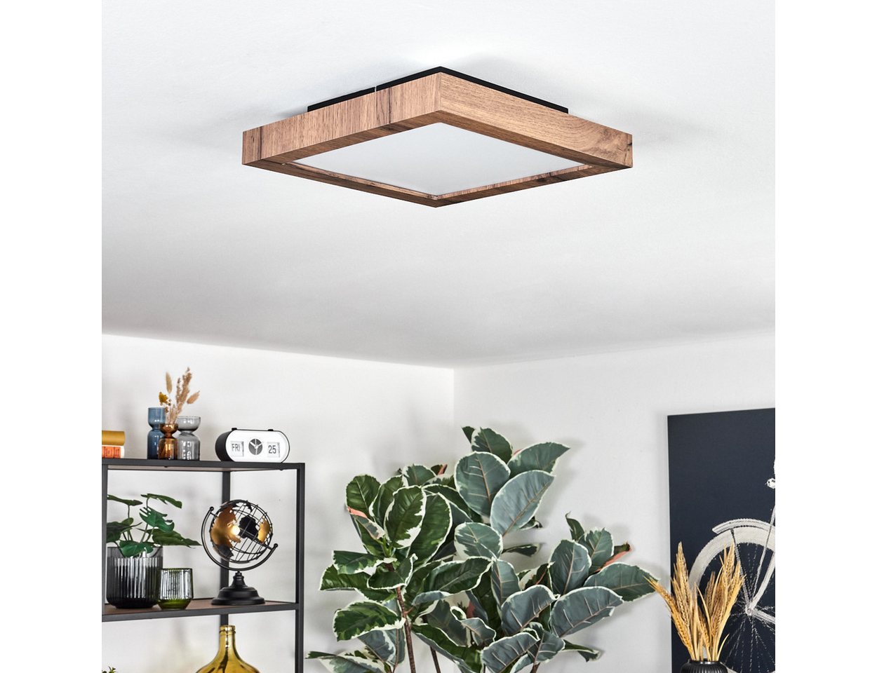 hofstein Deckenleuchte Deckenpanel aus Metall/Kunststoff/MDF in Schwarz/Holzoptik/Weiß, LED wechselbar, 3000 Kelvin, flache Leuchte, skandinavisches Design, 12  – Bild 2 von 5
