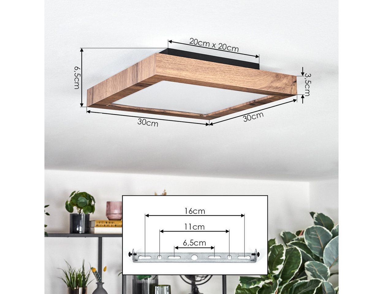 hofstein Deckenleuchte Deckenpanel aus Metall/Kunststoff/MDF in Schwarz/Holzoptik/Weiß, LED wechselbar, 3000 Kelvin, flache Leuchte, skandinavisches Design, 12  – Bild 4 von 5