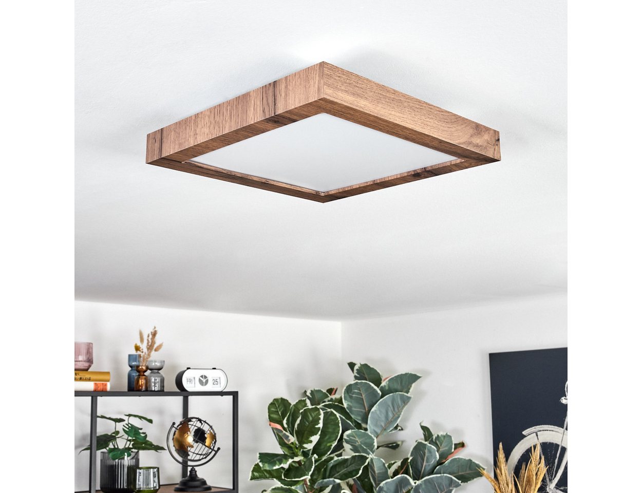 hofstein Deckenleuchte Deckenpanel aus Metall/Kunststoff/MDF in Schwarz/Holzoptik/Weiß, LED wechselbar, 3000 Kelvin, flache Leuchte, skandinavisches Design, 12  – Bild 5 von 5