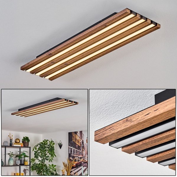 hofstein Deckenleuchte Deckenpanel aus Metall/MDF/Kunststoff in Schwarz/Holzoptik/Weiß, ohne Leuchtmittel, flache Deckenleuchte, 30 Watt, moderne Deckenlampe 30
