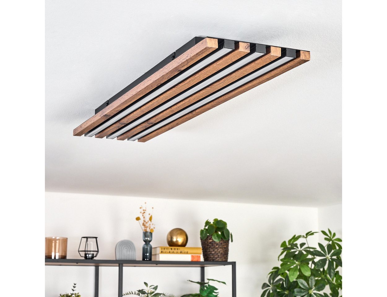 hofstein Deckenleuchte Deckenpanel aus Metall/MDF/Kunststoff in Schwarz/Holzoptik/Weiß, ohne Leuchtmittel, flache Deckenleuchte, 30 Watt, moderne Deckenlampe 30 – Bild 2 von 5