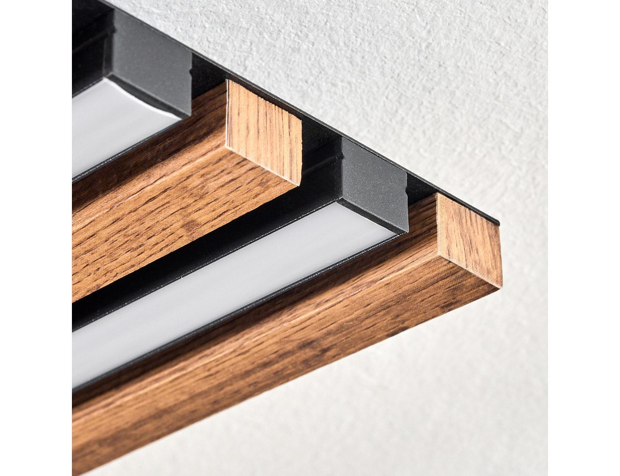 hofstein Deckenleuchte Deckenpanel aus Metall/MDF/Kunststoff in Schwarz/Holzoptik/Weiß, ohne Leuchtmittel, flache Deckenleuchte, 30 Watt, moderne Deckenlampe 30 – Bild 3 von 5