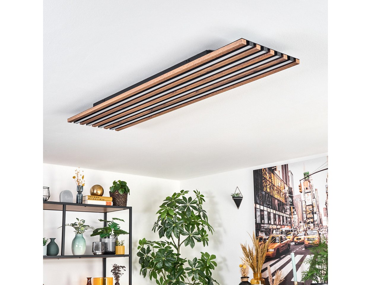 hofstein Deckenleuchte Deckenpanel aus Metall/MDF/Kunststoff in Schwarz/Holzoptik/Weiß, 40 Watt, 3000 Kelvin, Deckenlampe für Schlafzimmer, Esszimmer, Küche – Bild 2 von 5