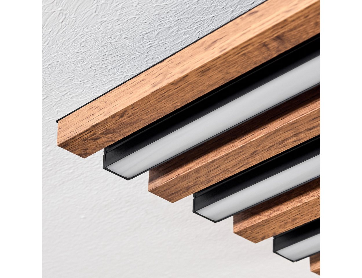 hofstein Deckenleuchte Deckenpanel aus Metall/MDF/Kunststoff in Schwarz/Holzoptik/Weiß, 40 Watt, 3000 Kelvin, Deckenlampe für Schlafzimmer, Esszimmer, Küche – Bild 3 von 5