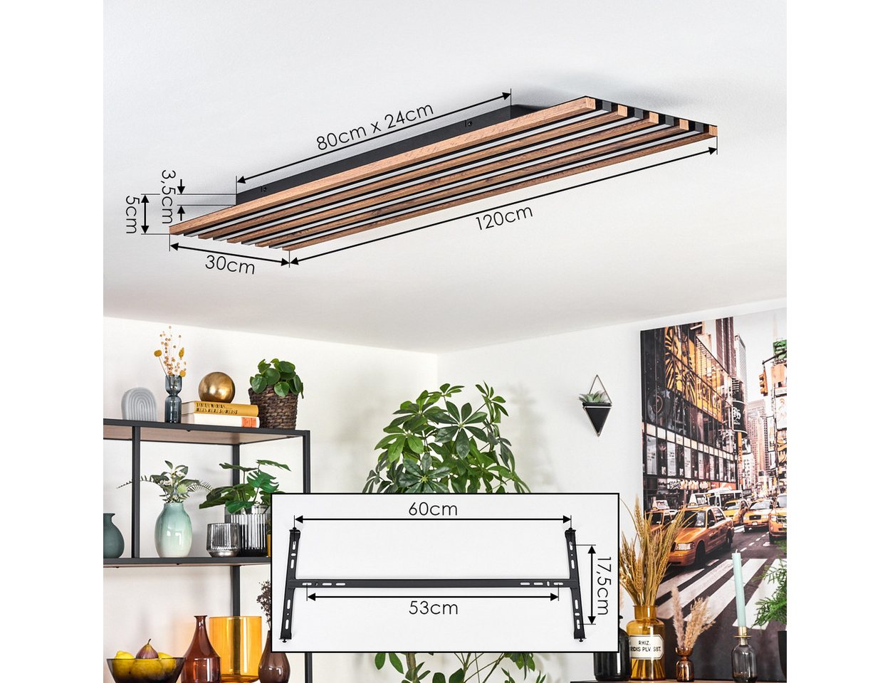 hofstein Deckenleuchte Deckenpanel aus Metall/MDF/Kunststoff in Schwarz/Holzoptik/Weiß, 40 Watt, 3000 Kelvin, Deckenlampe für Schlafzimmer, Esszimmer, Küche – Bild 4 von 5