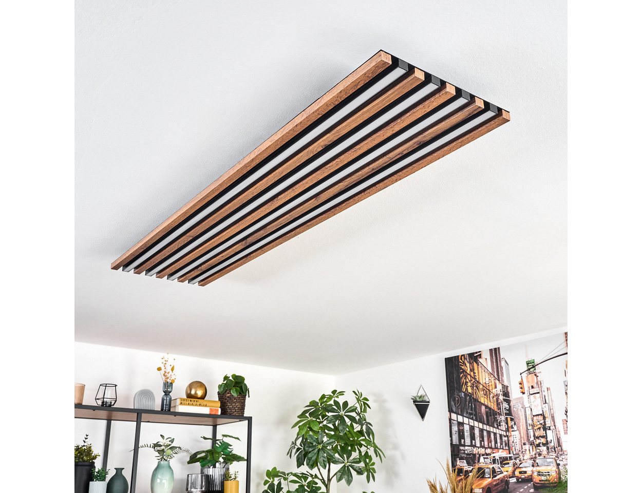hofstein Deckenleuchte Deckenpanel aus Metall/MDF/Kunststoff in Schwarz/Holzoptik/Weiß, 40 Watt, 3000 Kelvin, Deckenlampe für Schlafzimmer, Esszimmer, Küche – Bild 5 von 5